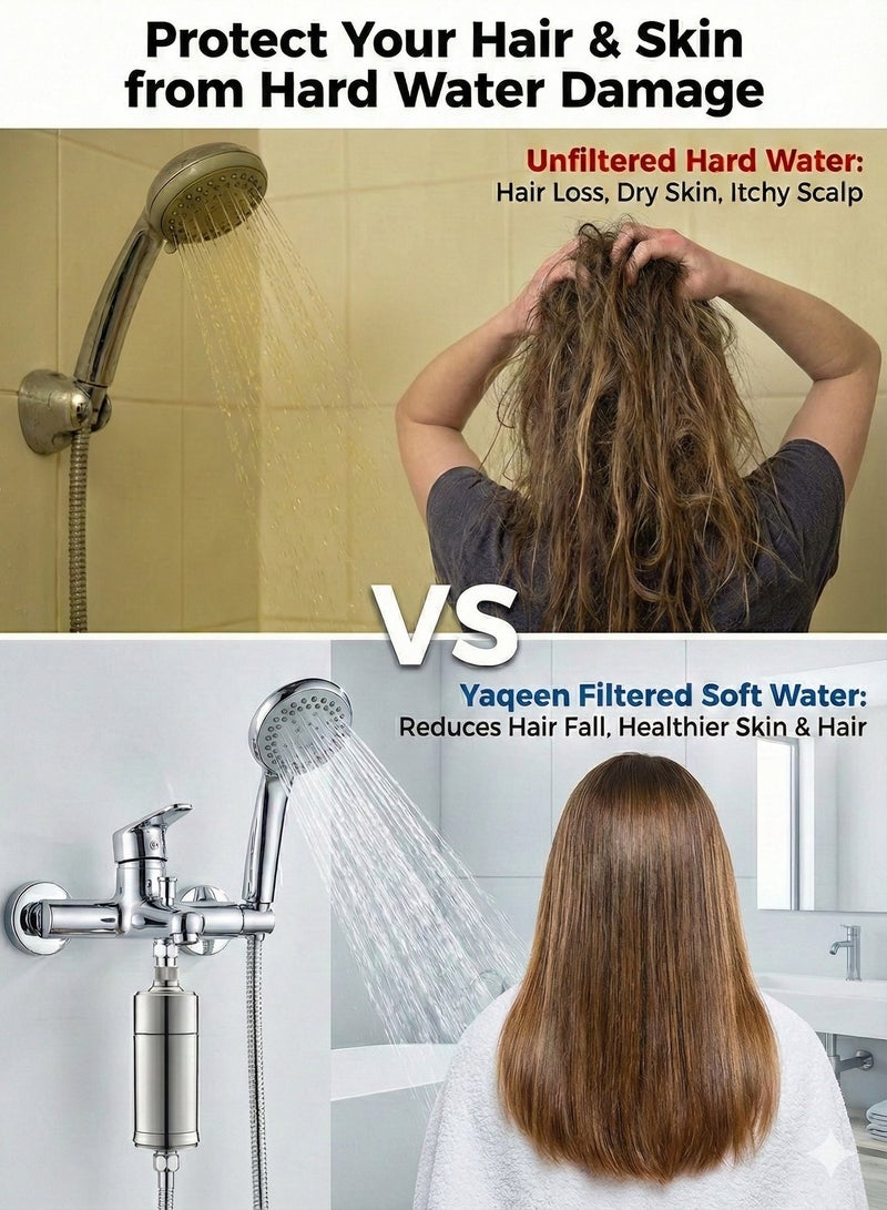 فلتر مياه مدمج للاستحمام، فلتر مياه يناسب جميع الخراطيم والصنابير القياسية، يُنعم الماء العسر ويزيل الكلور والفلورايد بنسبة 99%، للعناية بالبشرة والشعر، سهل التركيب، مُنعم مياه عالمي - Image 4